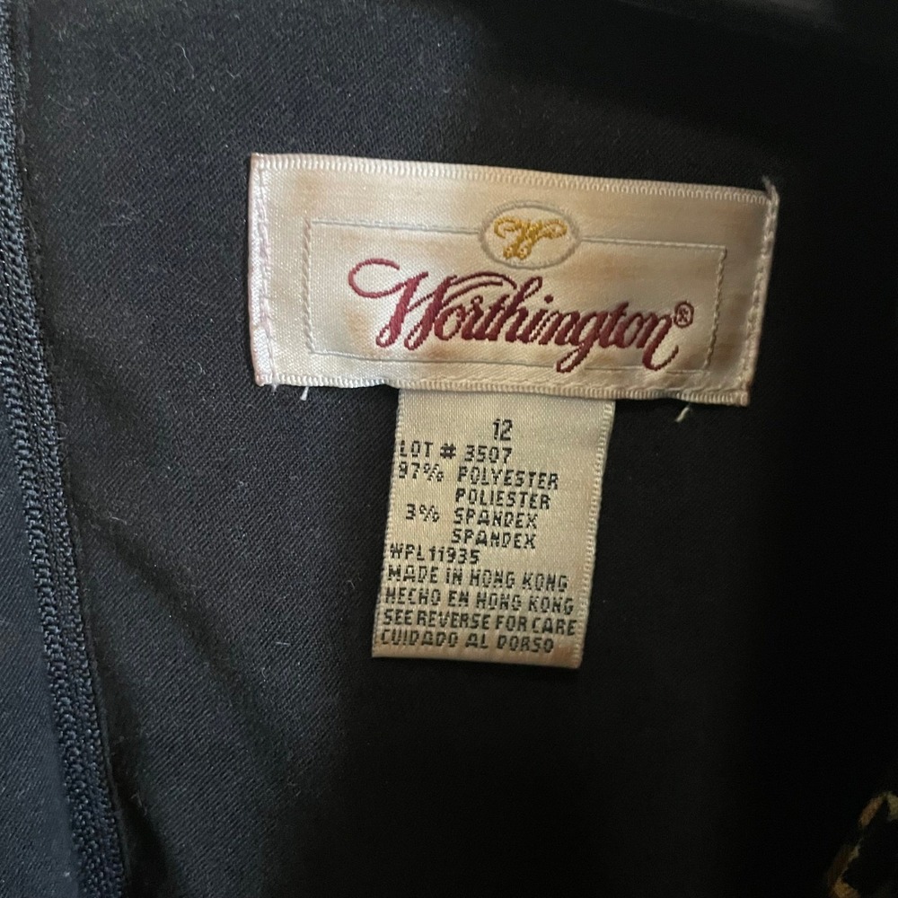 Worthington Dress Women's Size 12 Black Animal Print‎ Short Sleeve Career - Picture 6 of 7